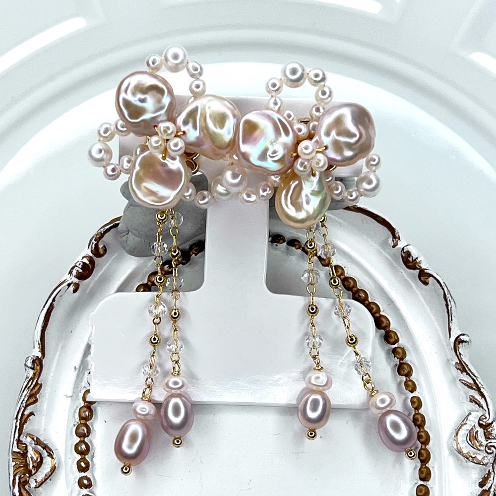 🌺🌺 Handmade Premium Keshi Pearl Sakura Pink Flower 🌸 Earrings S925 SS Posts